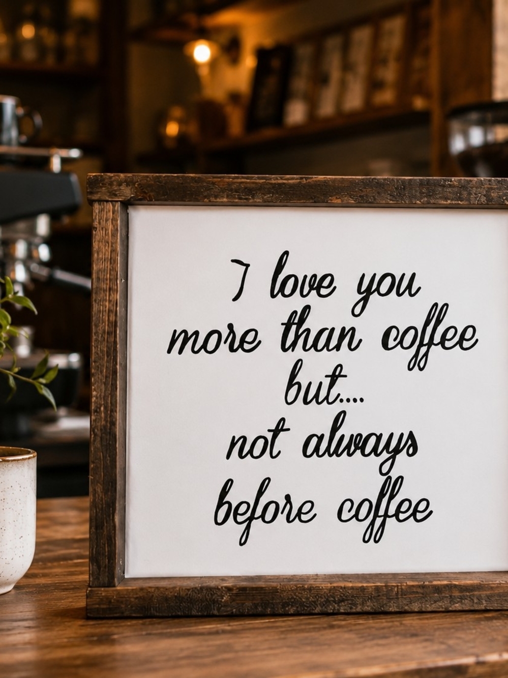 Framed Rustic Sign - "I love you more than coffee" - Black & White